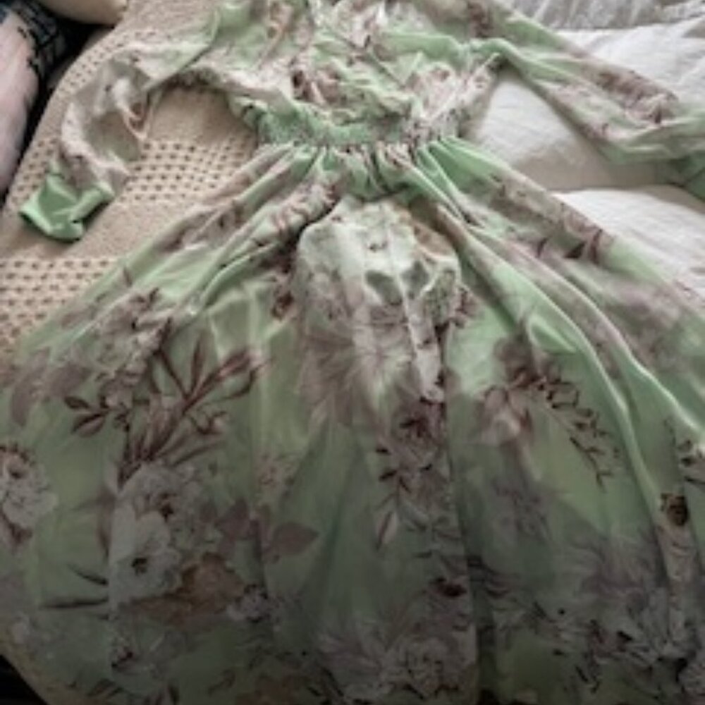 SUMMER TO FALL soft green flowing long gown